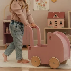 Houten poppenwagen - Roze