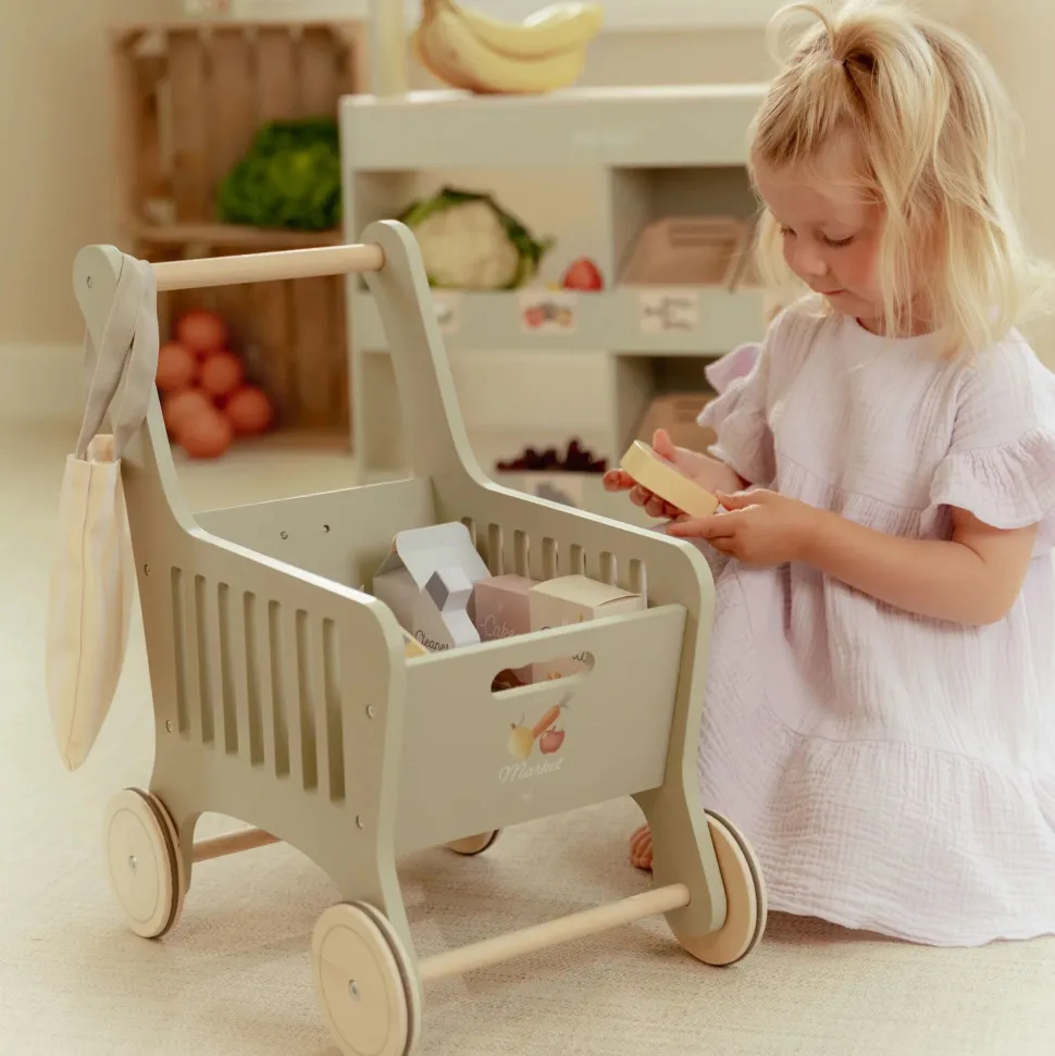 Houten winkelwagen - Groen