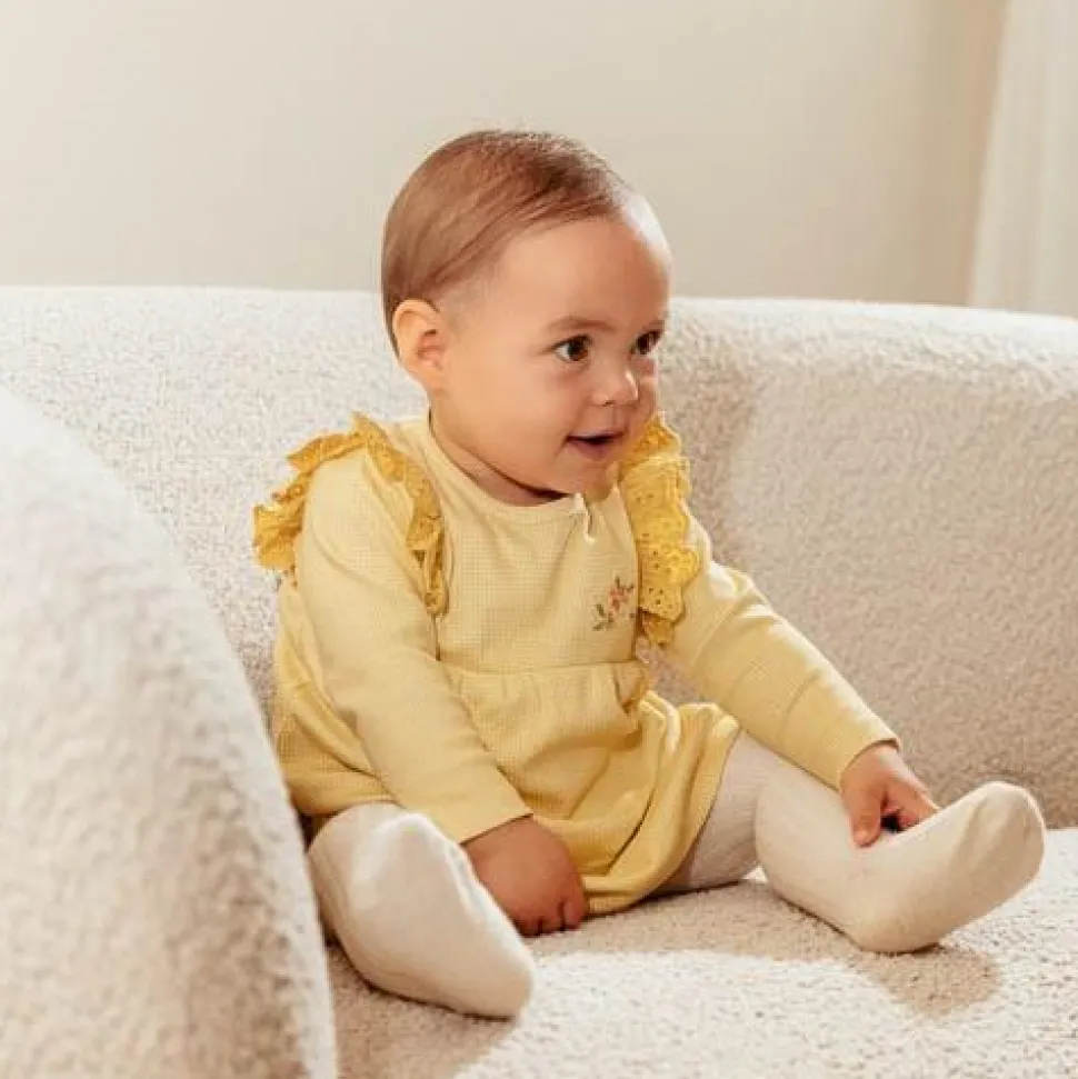 Jurk lange mouw - Geel - Little Farm - Geruit